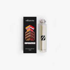 Melna kastīte Olfazeta by Chogan Imperatrix 10 Years Edition ar krāsainu ilustrāciju un Extrait de Parfum 15 mL uzpildi